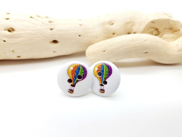 Heißluftballon Holz Knopf Ohrstecker Button